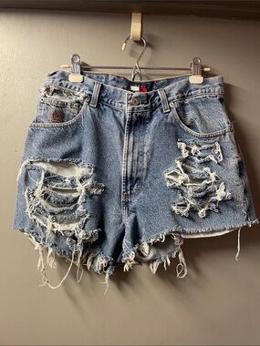 Tommy Hilfiger Distressed Light Blue Denim Cutoff Shorts